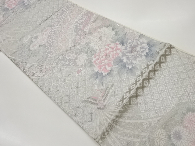 リサイクル　九百錦プラチナ二重箔草花に鳳凰模様織出し袋帯